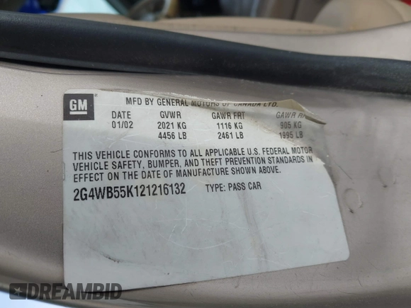 2002 Buick Regal LS with VIN 2G4WB55K121216132, listed as a IAAI auction lot 41503932 with Not provided miles and . Bid and sale history available at DreamBid. Image 9.