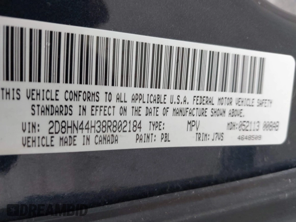 2008 Dodge Grand Caravan SE z VIN 2D8HN44H38R802184, wystawiony jako IAAI lot #42292079 z przebiegiem 211 294 mil mil oraz . Historia ofert i sprzedaży dostępna na DreamBid. Obrazek 9.