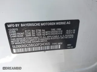 2016 BMW X5 xDrive35i with VIN 5UXKR0C56G0P34365, listed as a IAAI auction lot 41588869 with 105,250 mi miles. Bid and sale history available at carsss.com. Image 9.