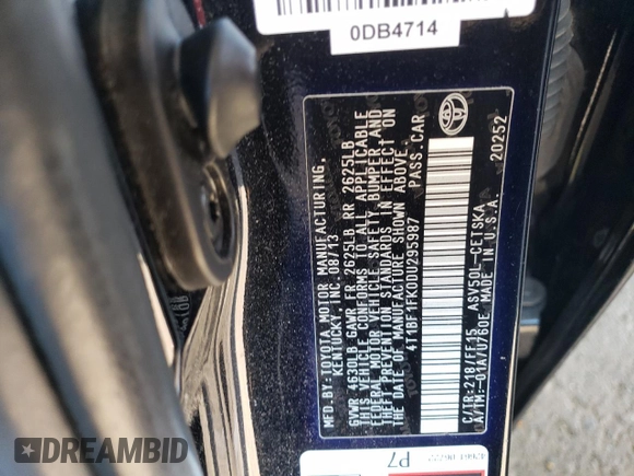 2013 Toyota Camry L with VIN 4T1BF1FK0DU295987, listed as a Copart auction lot 50448865 with 87,418 mi miles and Salvage Title. Bid and sale history available at carsss.com. Image 15.