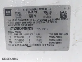 2015 GMC Sierra 1500 SLE with VIN 1GTV2UECXFZ367275, listed as a IAAI auction lot 41919105 with 80,910 mi miles. Bid and sale history available at carsss.com. Image 9.