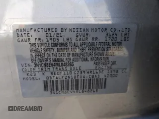 2021 Nissan Versa SV with VIN 3N1CN8EV4ML848265, listed as a Copart auction lot 46469795 with 51,987 mi miles and Salvage title. Bid and sale history available at DreamBid. Image 12.