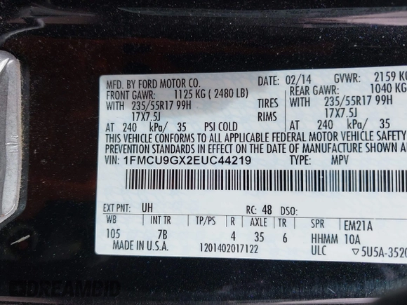 2014 Ford Escape SE с VIN 1FMCU9GX2EUC44219, выставлен на аукционе IAAI как лот 41851650 с пробегом 115 544 миль миль и . История ставок и продаж доступна на DreamBid. Изображение 9.