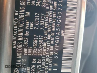 2016 Kia Sorento LX z VIN 5XYPGDA59GG072038, wystawiony jako Copart lot #50221465 z przebiegiem Nie podano mil oraz Szkoda całkowita • Salvage title. Historia ofert i sprzedaży dostępna na DreamBid. Obrazek 14.