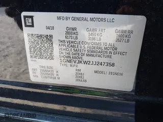 2018 Chevrolet Traverse Premier with VIN 1GNEVJKW2JJ247358, listed as a IAAI auction lot 41957576 with 84,689 mi miles. Bid and sale history available at carsss.com. Image 9.
