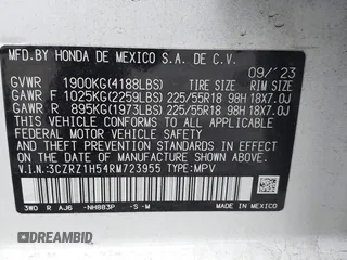 2024 Honda HR-V Sport with VIN 3CZRZ1H54RM723955, listed as a IAAI auction lot 41187891 with 14,708 mi miles. Bid and sale history available at carsss.com. Image 9.