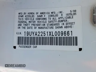 1999 Acura CL Premium z VIN 19UYA2251XL009661, wystawiony jako Copart lot #87885625 z przebiegiem 114 426 mil mil oraz Szkoda całkowita • Salvage title. Historia ofert i sprzedaży dostępna na DreamBid. Obrazek 13.