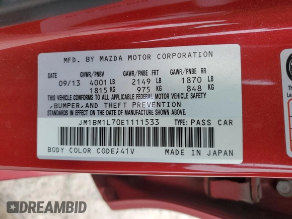 2014 Mazda 3 i Touring with VIN JM1BM1L70E1111533, listed as a Copart auction lot 53159935 with 143,035 mi miles and Salvage Title. Bid and sale history available at DreamBid. Image 12.