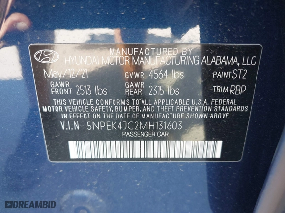 2021 Hyundai Sonata N Line with VIN 5NPEK4JC2MH131603, listed as a IAAI auction lot 41680028 with 28,501 mi miles. Bid and sale history available at carsss.com. Image 9.