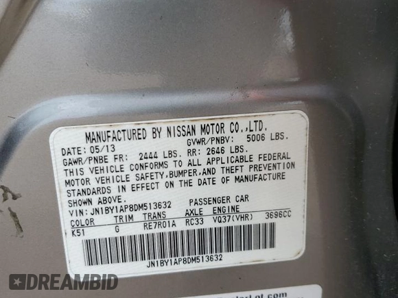 2013 Infiniti M z VIN JN1BY1AP8DM513632, wystawiony jako Copart lot #41443245 z przebiegiem 151 701 mil mil oraz Szkoda całkowita • Salvage title. Historia ofert i sprzedaży dostępna na DreamBid. Obrazek 12.