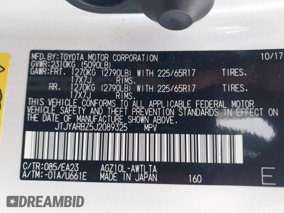 2018 Lexus NX 300 with VIN JTJYARBZ5J2089325, listed as a IAAI auction lot 42010781 with 82,933 mi miles and . Bid and sale history available at DreamBid. Image 9.