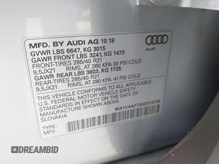 2019 Audi Q7 Prestige with VIN WA1VAAF73KD015756, listed as a IAAI auction lot 41868717 with 49,227 mi miles. Bid and sale history available at carsss.com. Image 9.