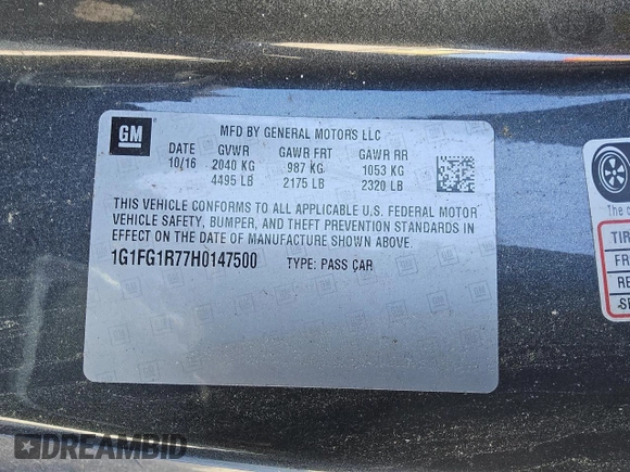 2017 Chevrolet Camaro 2SS with VIN 1G1FG1R77H0147500, listed as a Copart auction lot 59810715 with 68,712 mi miles and Clean title. Bid and sale history available at DreamBid. Image 13.