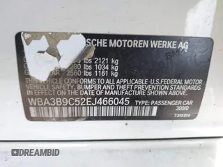 2014 BMW 3 Series 335i xDrive with VIN WBA3B9C52EJ466045, listed as a IAAI auction lot 41281384 with 136,329 mi miles. Bid and sale history available at carsss.com. Image 9.