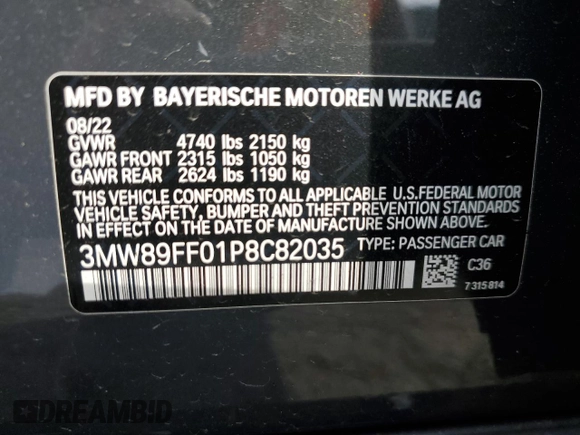 2023 BMW 3 Series 330i xDrive with VIN 3MW89FF01P8C82035, listed as a Copart auction lot 49044115 with 50,687 mi miles and Salvage Title. Bid and sale history available at carsss.com. Image 13.