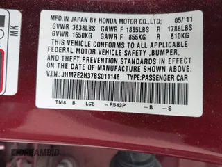 2011 Honda Insight with VIN JHMZE2H37BS011148, listed as a IAAI auction lot 41953167 with 79,143 mi miles and . Bid and sale history available at DreamBid. Image 9.