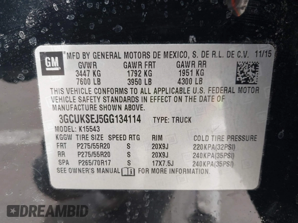2016 Chevrolet Silverado 1500 LTZ with VIN 3GCUKSEJ5GG134114, listed as a IAAI auction lot 41939173 with 166,890 mi miles. Bid and sale history available at carsss.com. Image 9.