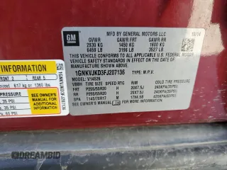 2015 Chevrolet Traverse LTZ with VIN 1GNKVJKD3FJ207136, listed as a Copart auction lot 86879464 with 120,685 mi miles and Salvage Title. Bid and sale history available at DreamBid. Image 14.