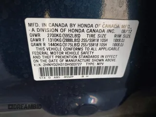 2013 Acura MDX Tech Pkg with VIN 2HNYD2H31DH503727, listed as a IAAI auction lot 41997136 with 121,242 mi miles. Bid and sale history available at carsss.com. Image 9.