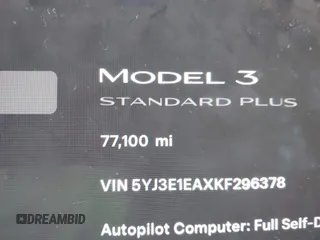 2019 Tesla Model 3 Mid Range with VIN 5YJ3E1EAXKF296378, listed as a IAAI auction lot 41739616 with 77,100 mi miles and . Bid and sale history available at DreamBid. Image 7.