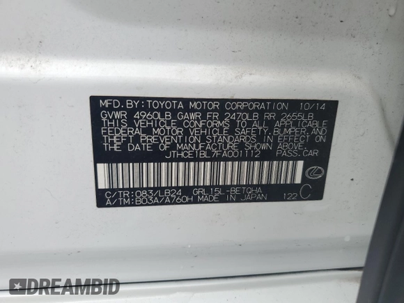 2015 Lexus GS 350 с VIN JTHCE1BL7FA001112, выставлен на аукционе Copart как лот 63681855 с пробегом 107 904 миль миль и Списание • Salvage title. История ставок и продаж доступна на DreamBid. Изображение 13.