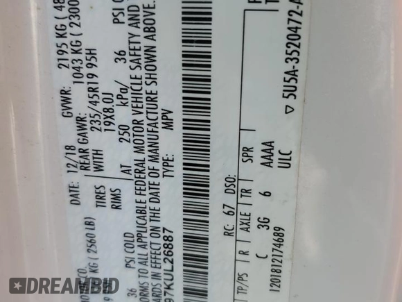 2019 Lincoln MKC Reserve with VIN 5LMCJ3C97KUL26887, listed as a Copart auction lot 59586425 with 151,846 mi miles and Salvage title. Bid and sale history available at DreamBid. Image 13.