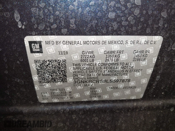 2020 Chevrolet Blazer LT с VIN 3GNKBCRS8LS597878, выставлен на аукционе IAAI как лот 42768668 с пробегом 82 965 миль миль и . История ставок и продаж доступна на DreamBid. Изображение 9.