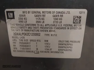 2012 Chevrolet Equinox LT w/2LT with VIN 2GNALPEK2C1200862, listed as a IAAI auction lot 41379395 with 83,589 mi miles. Bid and sale history available at carsss.com. Image 9.