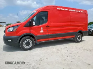 2023 Ford Transit Cargo z VIN 1FTBR1C88PKB48286, wystawiony jako Copart lot #59722475 z przebiegiem 7 721 mil mil oraz Szkoda całkowita • Salvage title. Historia ofert i sprzedaży dostępna na DreamBid. Obrazek 1.