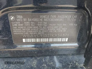2007 BMW 3 Series 328xi with VIN WBAVC93527KX56871, listed as a IAAI auction lot 42622580 with 164,047 mi miles and . Bid and sale history available at DreamBid. Image 9.
