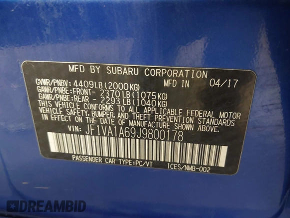 2018 Subaru WRX with VIN JF1VA1A69J9800178, listed as a IAAI auction lot 41644757 with 143,370 mi miles. Bid and sale history available at carsss.com. Image 9.