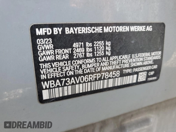2024 BMW 4 Series 430i xDrive with VIN WBA73AV06RFP78458, listed as a Copart auction lot 55664535 with 27,665 mi miles and Salvage title. Bid and sale history available at DreamBid. Image 12.