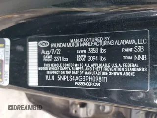 2023 Hyundai Elantra SEL with VIN 5NPLS4AG3PH098111, listed as a IAAI auction lot 42136604 with 40,106 mi miles and . Bid and sale history available at DreamBid. Image 9.