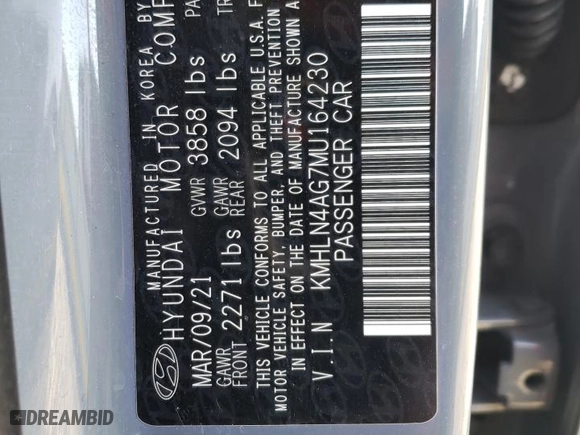 2021 Hyundai Elantra SEL with VIN KMHLN4AG7MU164230, listed as a Copart auction lot 48193615 with 63,797 mi miles and Salvage Title. Bid and sale history available at carsss.com. Image 12.