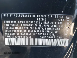 2014 Volkswagen Jetta S with VIN 3VW2K7AJ0EM389758, listed as a IAAI auction lot 42177916 with 155,160 mi miles and . Bid and sale history available at DreamBid. Image 9.