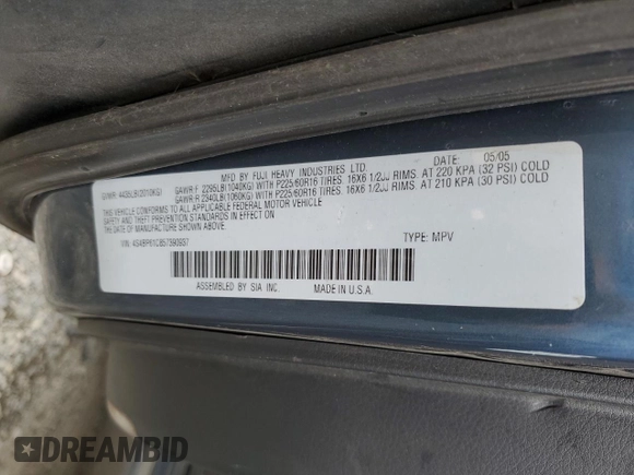 2005 Subaru Legacy Outback with VIN 4S4BP61C857390937, listed as a Copart auction lot 62411335 with 208,344 mi miles and Salvage title. Bid and sale history available at DreamBid. Image 13.
