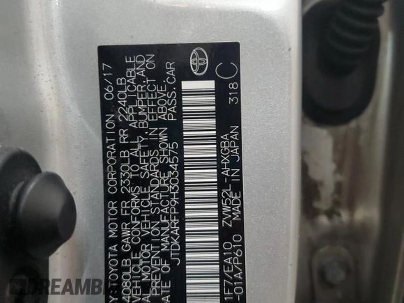 2017 Toyota Prius Plus z VIN JTDKARFP9H3034575, wystawiony jako Copart lot #57501125 z przebiegiem 82 647 mil mil oraz Szkoda całkowita • Salvage title. Historia ofert i sprzedaży dostępna na DreamBid. Obrazek 13.