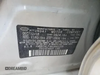 2019 Hyundai Elantra SE with VIN KMHD74LF4KU840259, listed as a Copart auction lot 78598844 with Not Provided miles and Salvage Title. Bid and sale history available at DreamBid. Image 12.