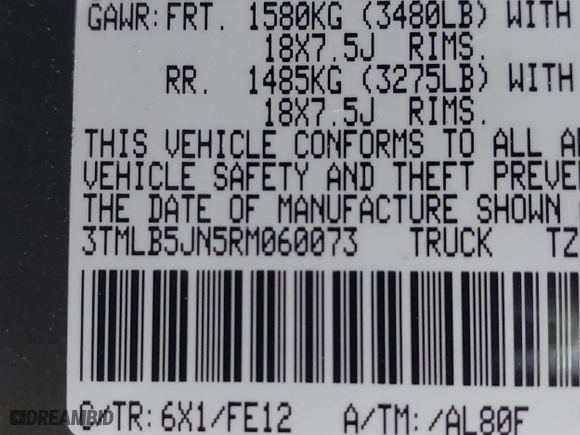 2024 Toyota Tacoma 4WD SR5 with VIN 3TMLB5JN5RM060073, listed as a IAAI auction lot 41271256 with 602 mi miles. Bid and sale history available at carsss.com. Image 9.