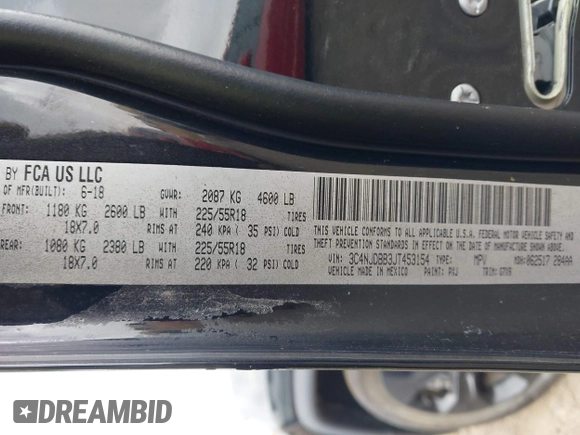 2018 Jeep Compass Altitude with VIN 3C4NJDBB3JT453154, listed as a IAAI auction lot 41967510 with Not Provided miles and . Bid and sale history available at carsss.com. Image 9.