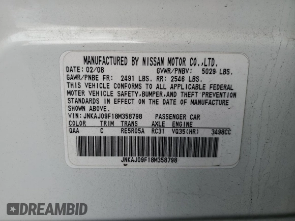 2008 Infiniti EX Journey with VIN JNKAJ09F18M358798, listed as a Copart auction lot 73673904 with 163,075 mi miles and Salvage Title. Bid and sale history available at DreamBid. Image 15.
