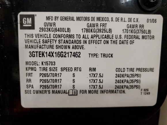 2006 GMC Sierra 1500 with VIN 3GTEK14X16G217462, listed as a Copart auction lot 43579835 with 238,780 mi miles and Clean Title. Bid and sale history available at DreamBid. Image 12.