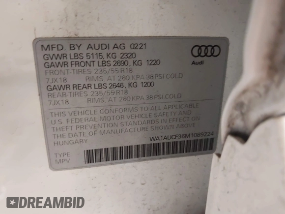 2021 Audi Q3 Premium z VIN WA1AUCF36M1089224, wystawiony jako IAAI lot #41998972 z przebiegiem 73 593 mil mil oraz . Historia ofert i sprzedaży dostępna na DreamBid. Obrazek 9.