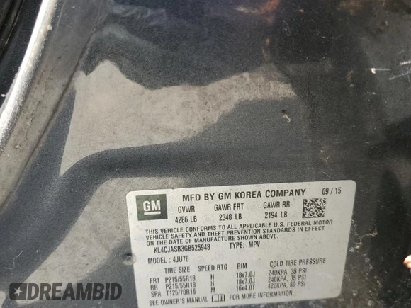 2016 Buick Encore with VIN KL4CJASB3GB525948, listed as a Copart auction lot 53881075 with Not Provided miles and Clean Title. Bid and sale history available at carsss.com. Image 12.