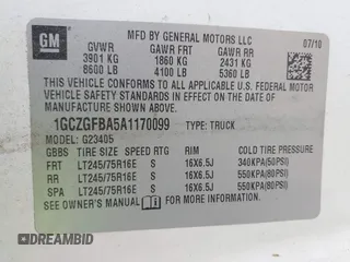 2010 Chevrolet Express Cargo Van with VIN 1GCZGFBA5A1170099, listed as a IAAI auction lot 42155958 with 400,854 mi miles. Bid and sale history available at carsss.com. Image 9.