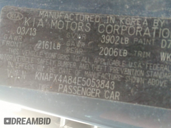 2014 Kia Forte EX with VIN KNAFX4A84E5053843, listed as a IAAI auction lot 42206701 with 115,193 mi miles. Bid and sale history available at carsss.com. Image 9.