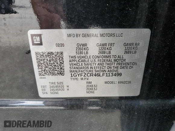 2020 Cadillac XT4 FWD Premium Luxury with VIN 1GYFZCR46LF113499, listed as a Copart auction lot 57534205 with 64,859 mi miles and Salvage title. Bid and sale history available at DreamBid. Image 13.