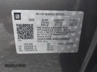 2019 GMC Acadia SLT with VIN 1GKKNMLS6KZ220812, listed as a IAAI auction lot 42034479 with 78,372 mi miles and . Bid and sale history available at carsss.com. Image 9.
