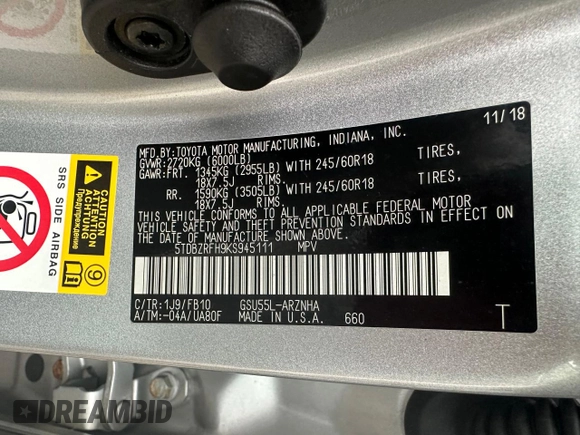 2019 Toyota Highlander LE с VIN 5TDBZRFH9KS945111, выставлен на аукционе Copart как лот 65295025 с пробегом 179 416 миль миль и Чистый • Clean title. История ставок и продаж доступна на DreamBid. Изображение 10.