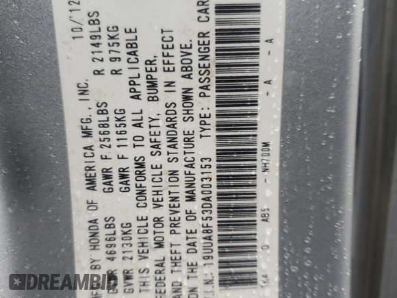 2013 Acura TL Tech with VIN 19UUA8F53DA003153, listed as a Copart auction lot 51757355 with 211,611 mi miles and Salvage Title. Bid and sale history available at carsss.com. Image 12.